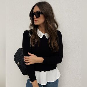 Belldini Embellished Peter Pan Collar Sweater w/Scalloped Hem— Size M